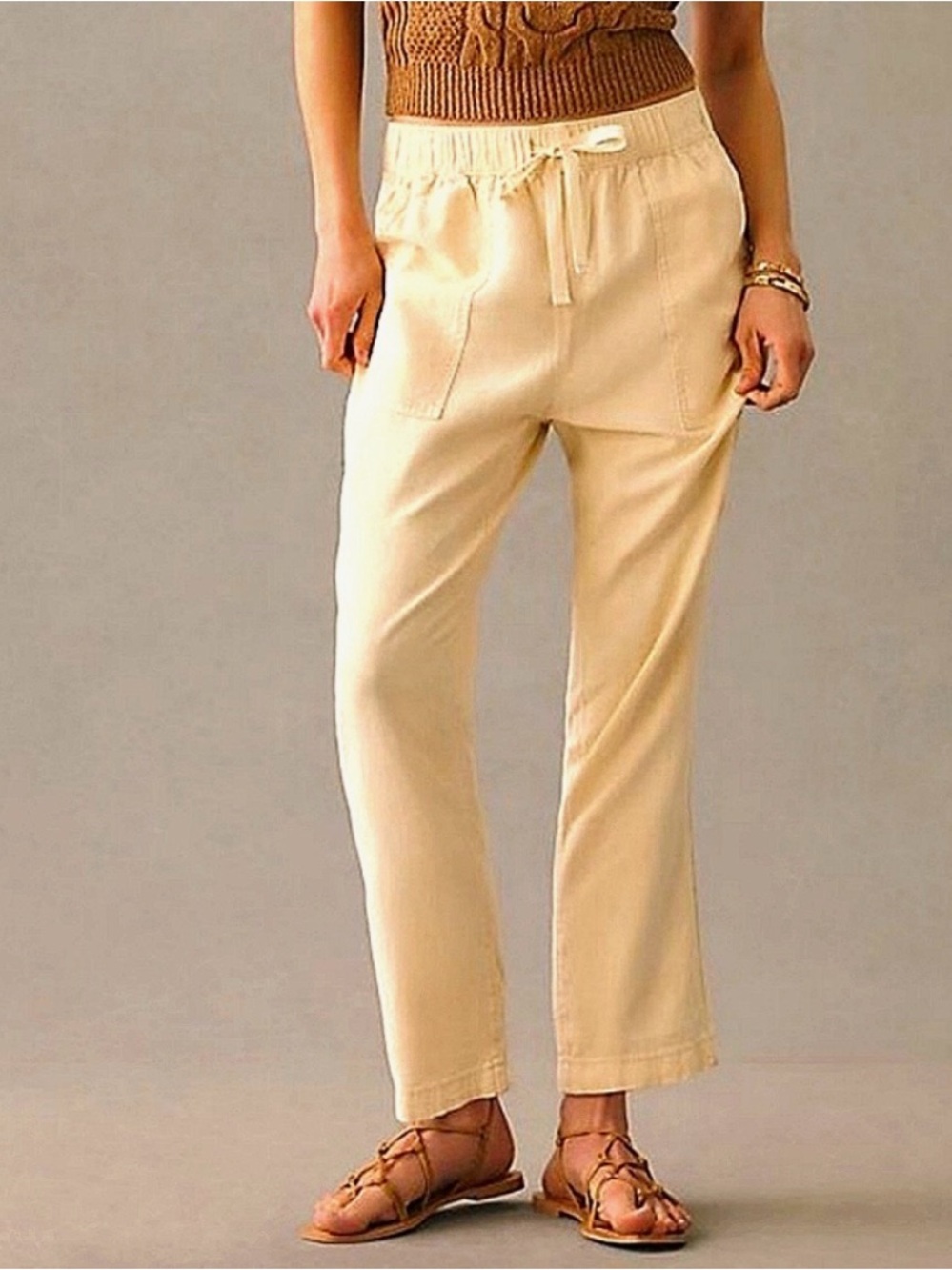 NWT, Anthropologie Pilcro Womens Linen blend Drawstring Pants in Cream, Large